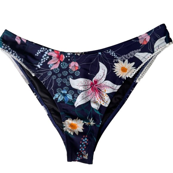Cupshe Womens Floral Bikini Bottom XL Swimwear Swim Beach Navy Blue Pink Floral - Picture 9 of 9